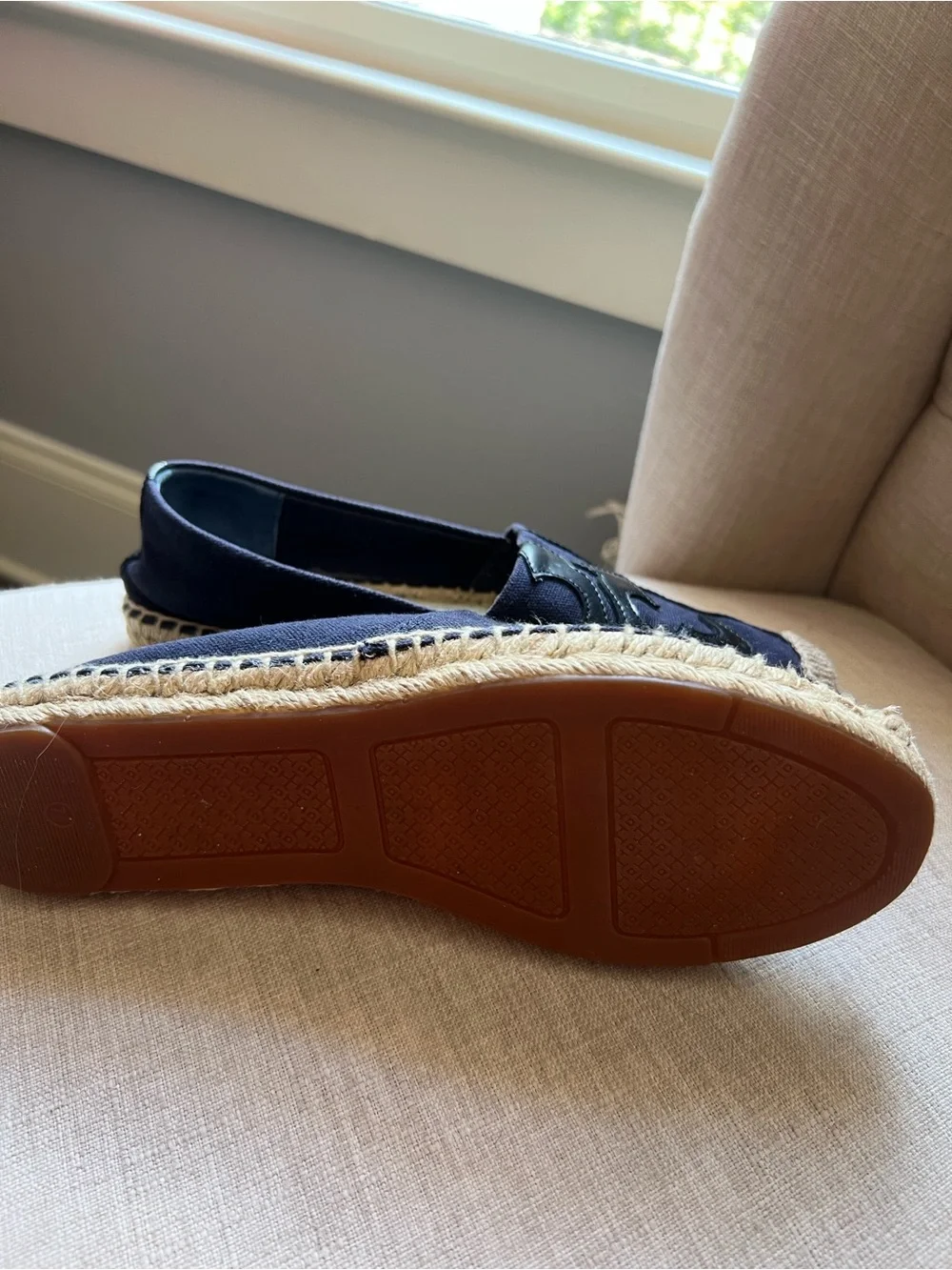 Tory Burch Navy Canvas Espadrille with Logo Patch